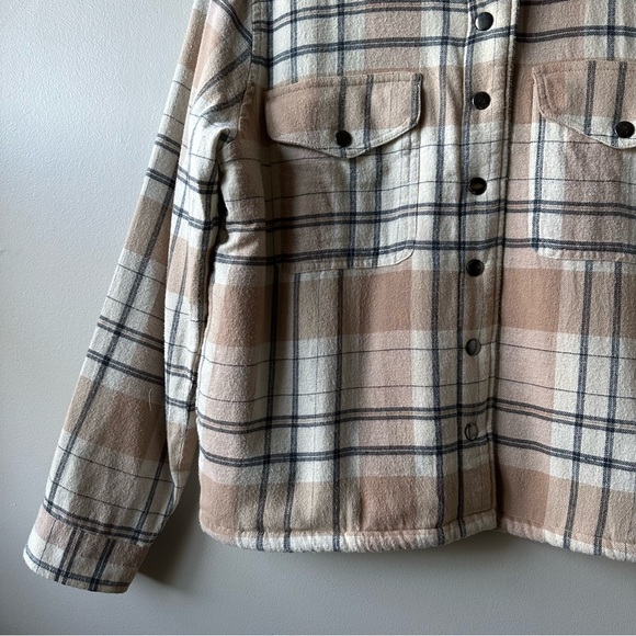 Lucky Brand Beige Plaid Fleece Lined Shacket  Snap Buttons Jacket Size L Nuetral - Picture 3 of 15